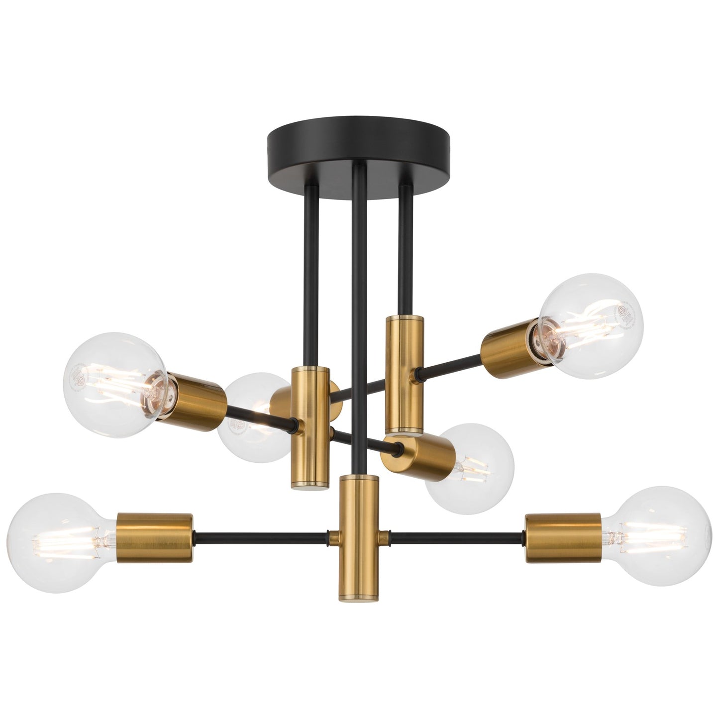 Access Sean 6 AdjustableLt Semi Flush, Black, Antique Brushed Brass