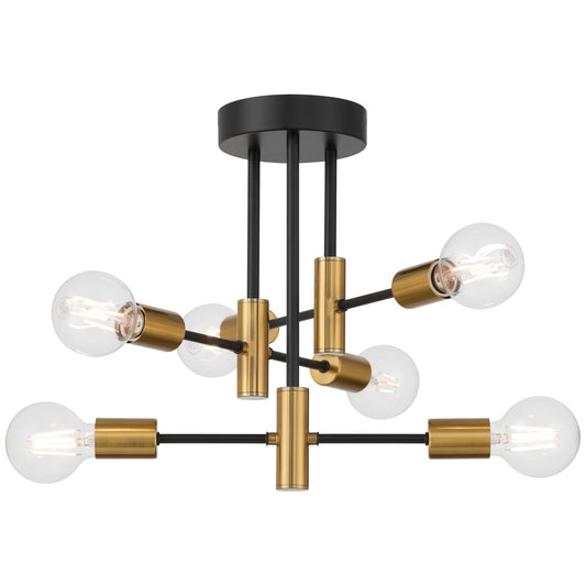 Access Sean 6 AdjustableLt Semi Flush, Black, Antique Brushed Brass