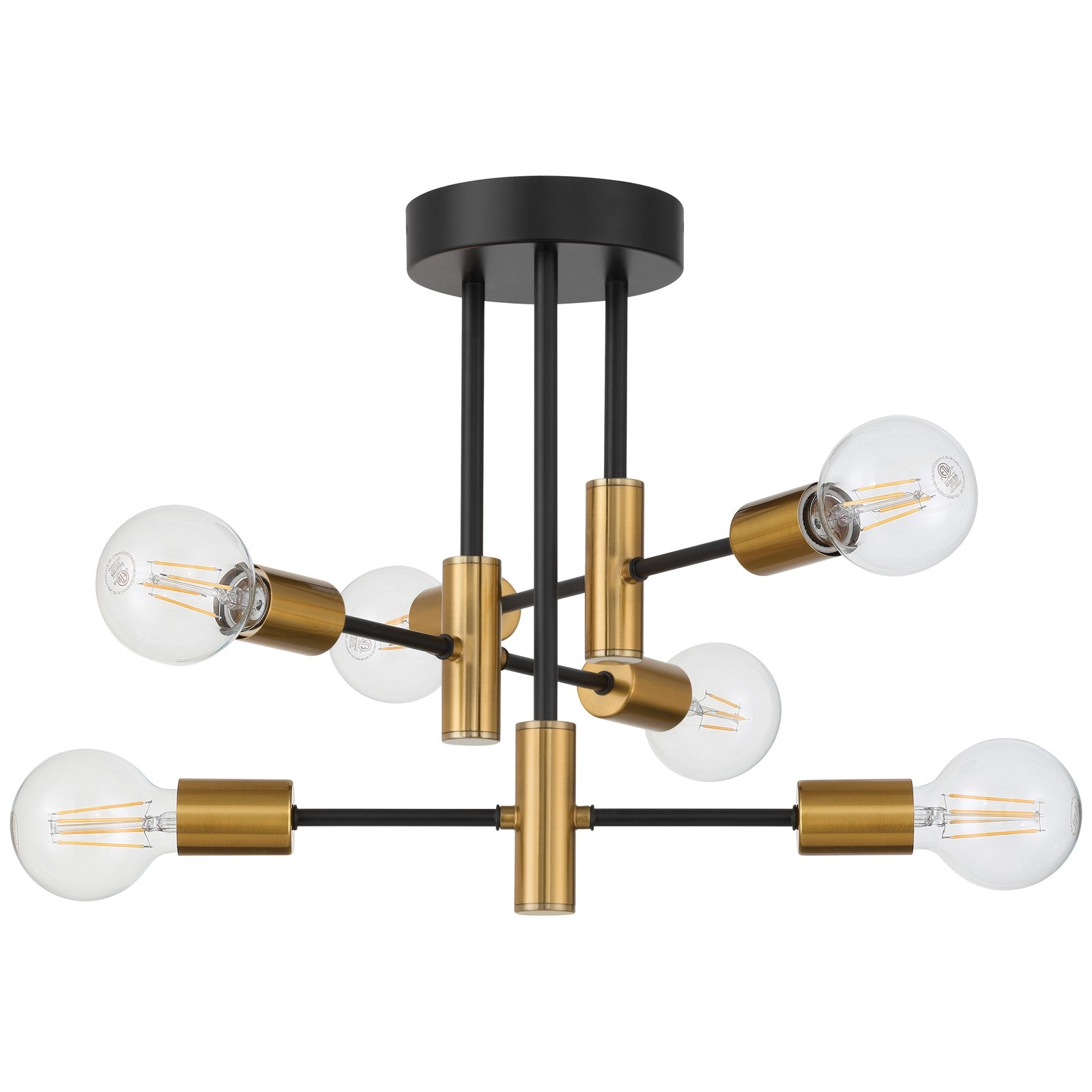 Access Sean 6 AdjustableLt Semi Flush, Black, Antique Brushed Brass