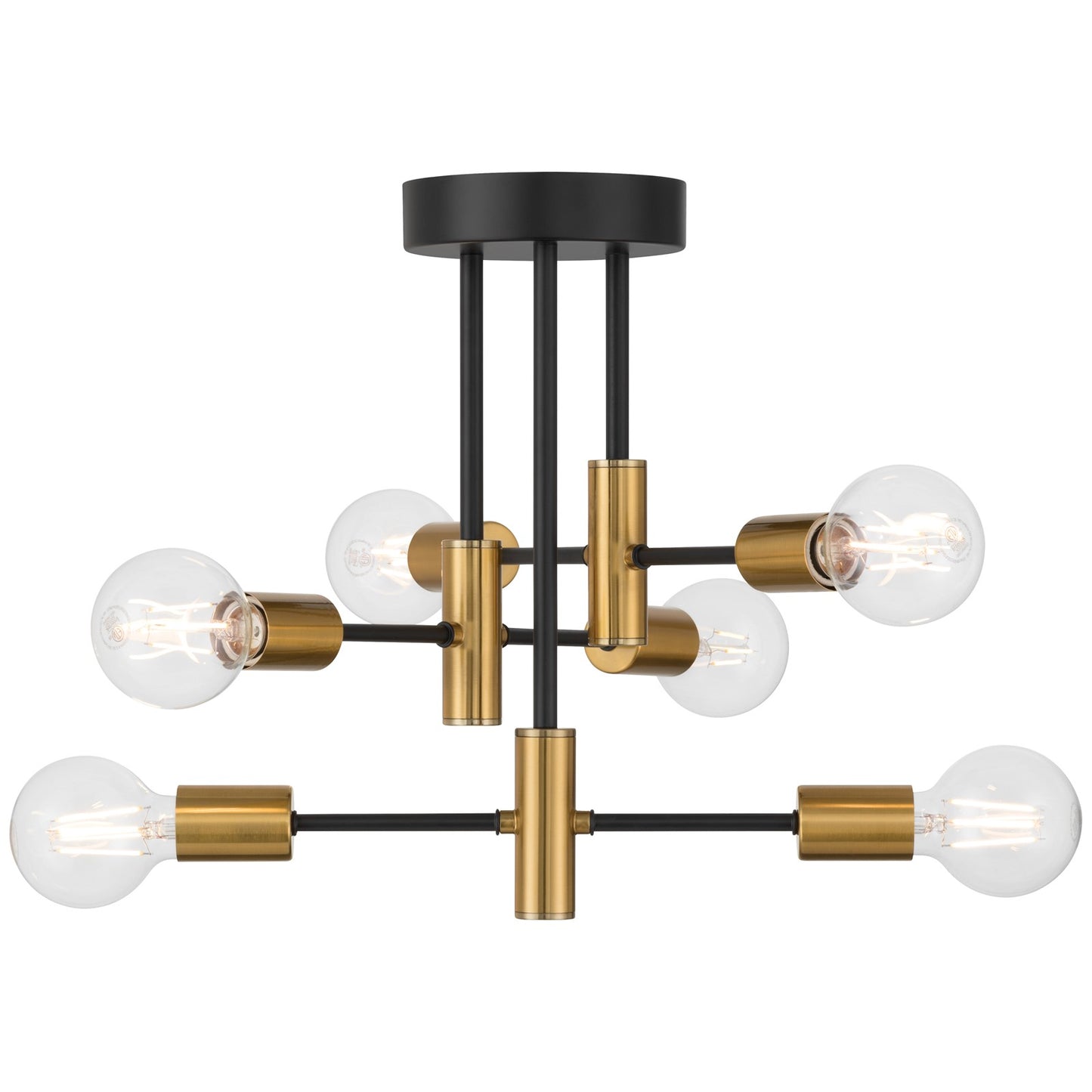 Access Sean 6 AdjustableLt Semi Flush, Black, Antique Brushed Brass