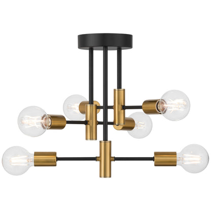 Access Sean 6 AdjustableLt Semi Flush, Black, Antique Brushed Brass