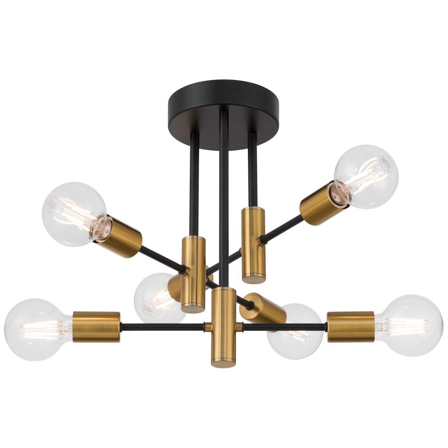 Access Sean 6 AdjustableLt Semi Flush, Black, Antique Brushed Brass