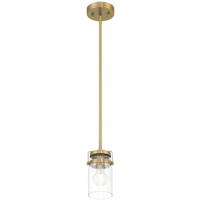 1 Light Pendant, Brushed Gold/Clear