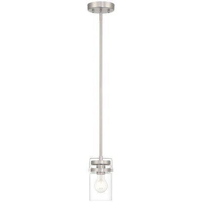 1 Light Pendant, Brushed Steel/Clear