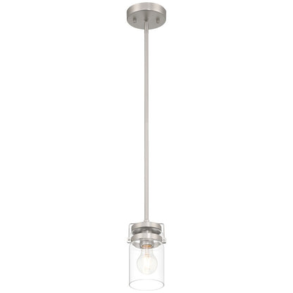 1 Light Pendant, Brushed Steel/Clear