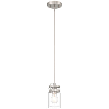 1 Light Pendant, Brushed Steel/Clear