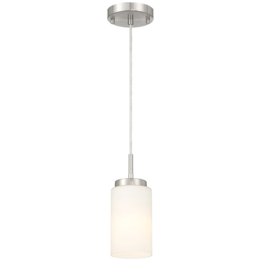 Access Lighting Iris 1 Light Pendant, Brushed Steel/Opal