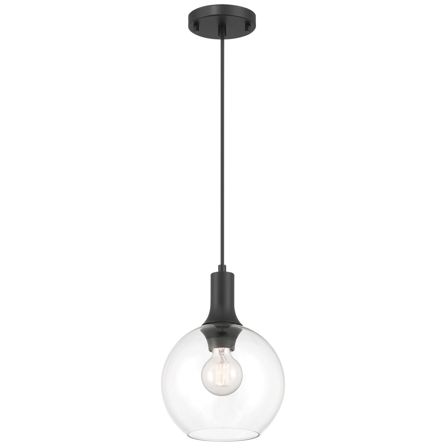 Access Lighting Chantelle 1 Light Pendant, Matte Black/Clear