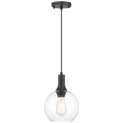 Access Lighting Chantelle 1 Light Pendant, Matte Black/Clear