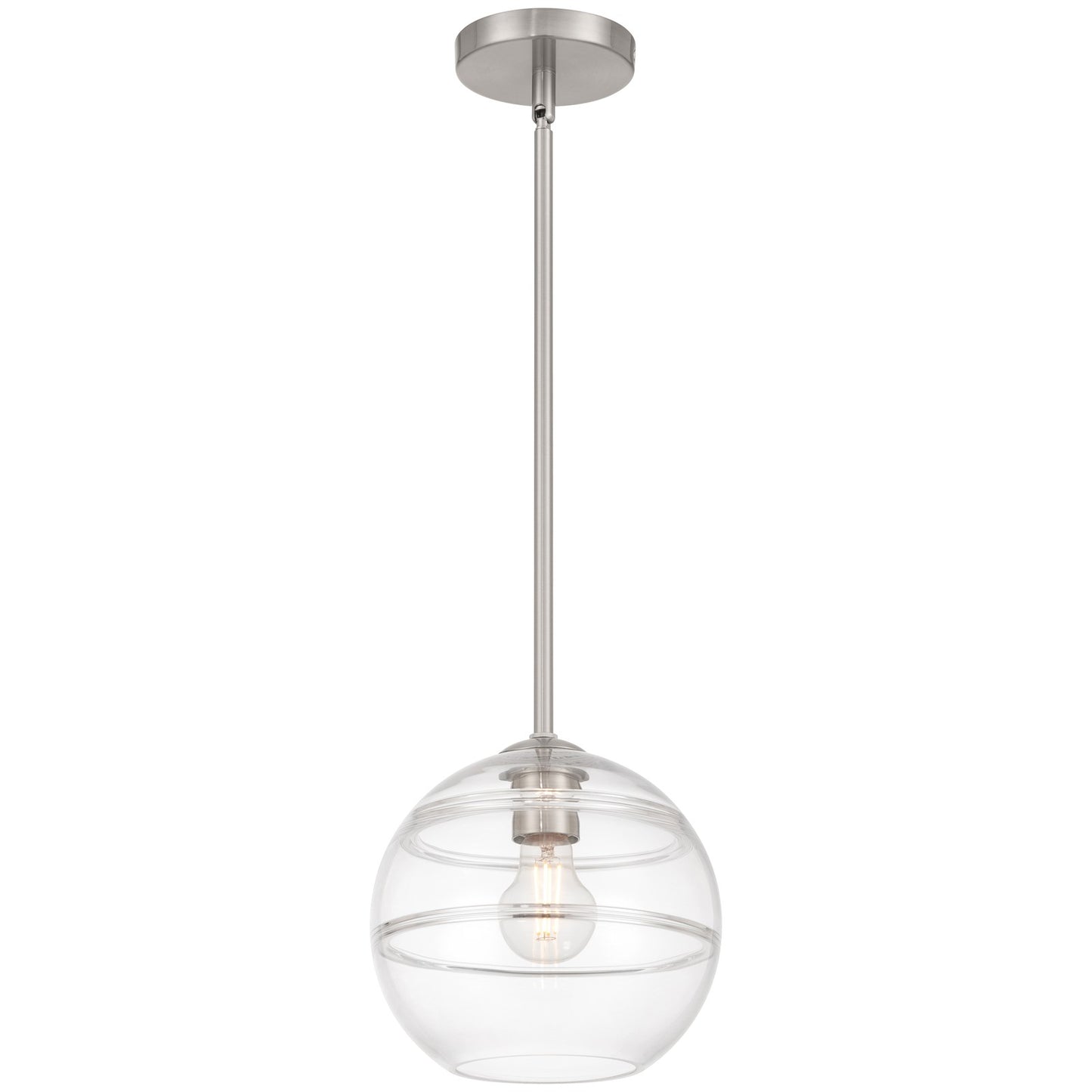 Access Lighting Swirl 1 Light Pendant, Brushed Steel/Clear Ribbed