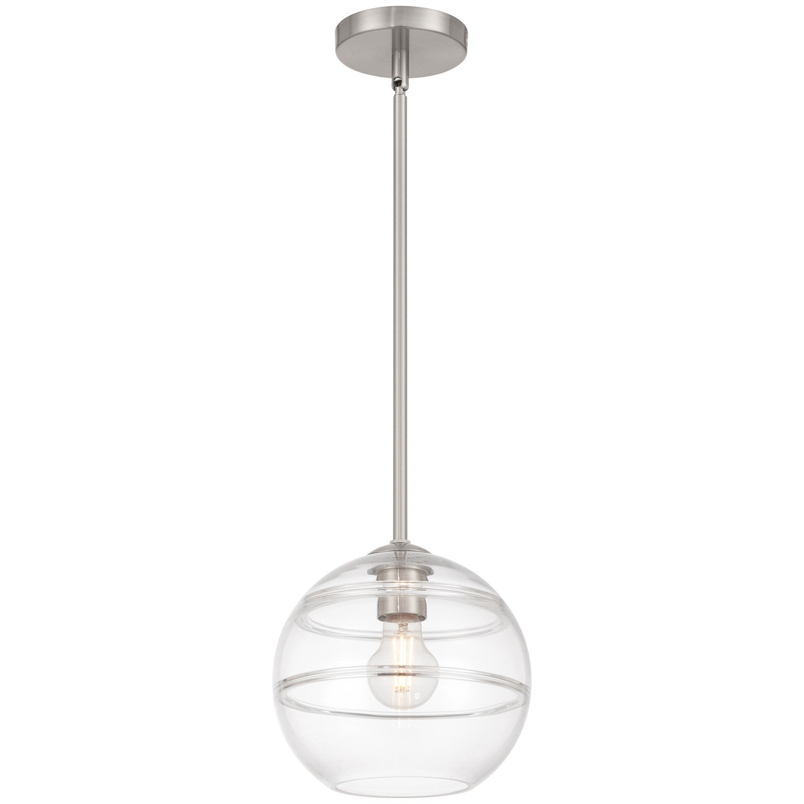 Access Lighting Swirl 1 Light Pendant, Brushed Steel/Clear Ribbed