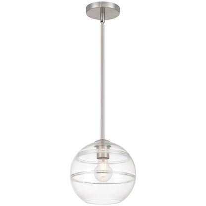 Access Lighting Swirl 1 Light Pendant, Brushed Steel/Clear Ribbed