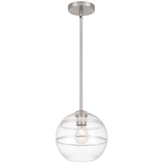 Access Lighting Swirl 1 Light Pendant, Brushed Steel/Clear Ribbed