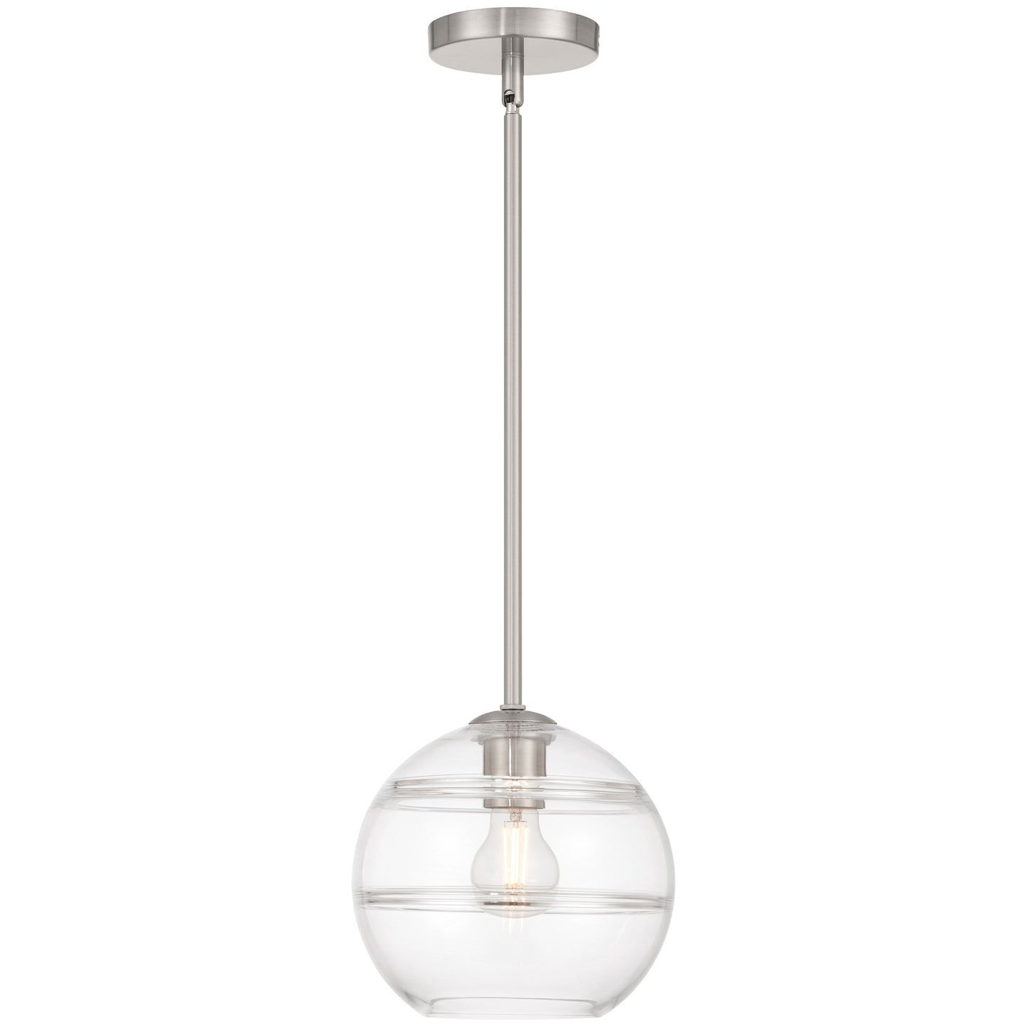 Access Lighting Swirl 1 Light Pendant, Brushed Steel/Clear Ribbed