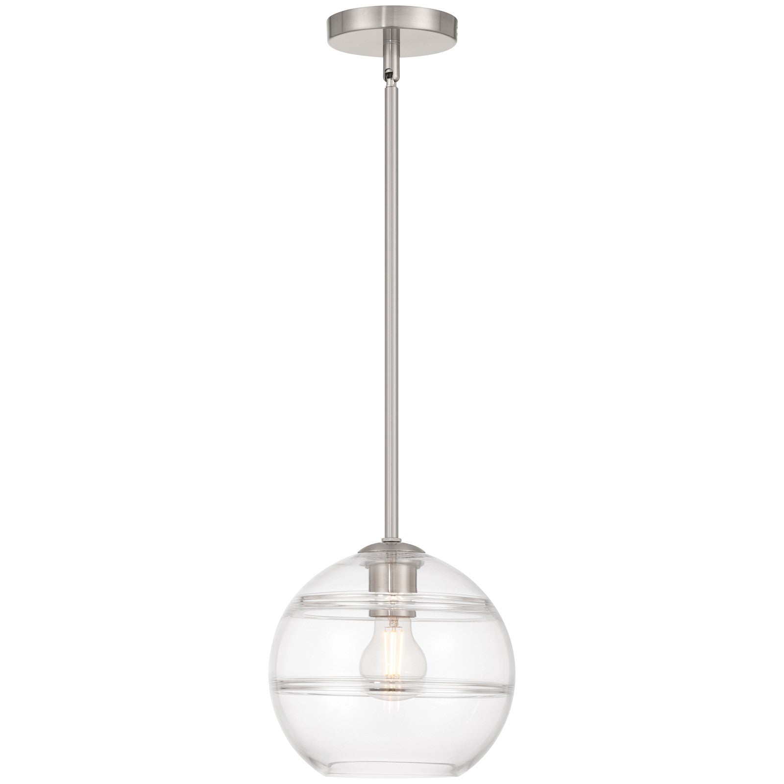 Access Lighting Swirl 1 Light Pendant, Brushed Steel/Clear Ribbed