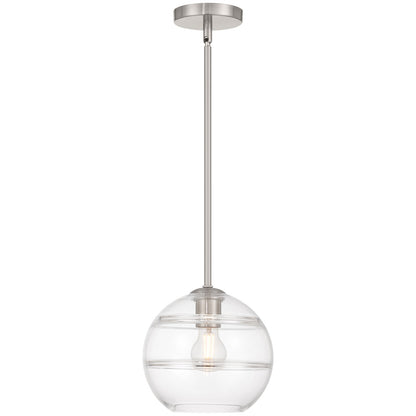 Access Lighting Swirl 1 Light Pendant, Brushed Steel/Clear Ribbed