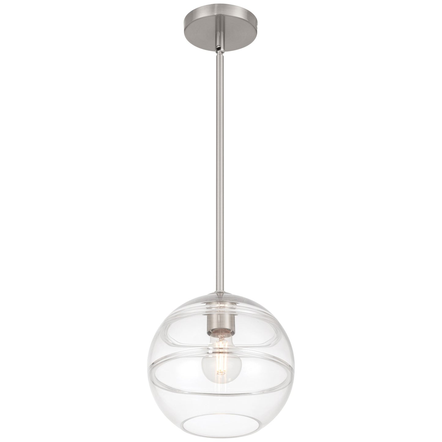 Access Lighting Swirl 1 Light Pendant, Brushed Steel/Clear Ribbed