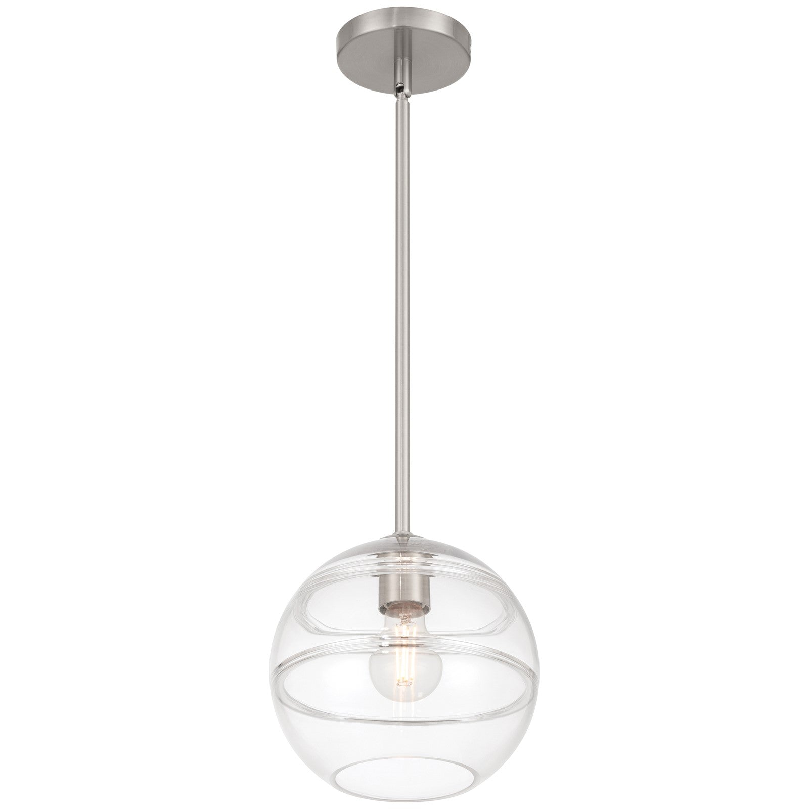 Access Lighting Swirl 1 Light Pendant, Brushed Steel/Clear Ribbed