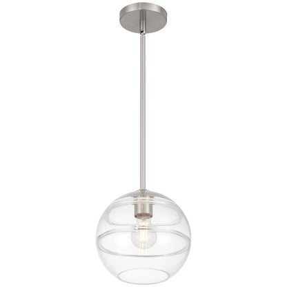 Access Lighting Swirl 1 Light Pendant, Brushed Steel/Clear Ribbed