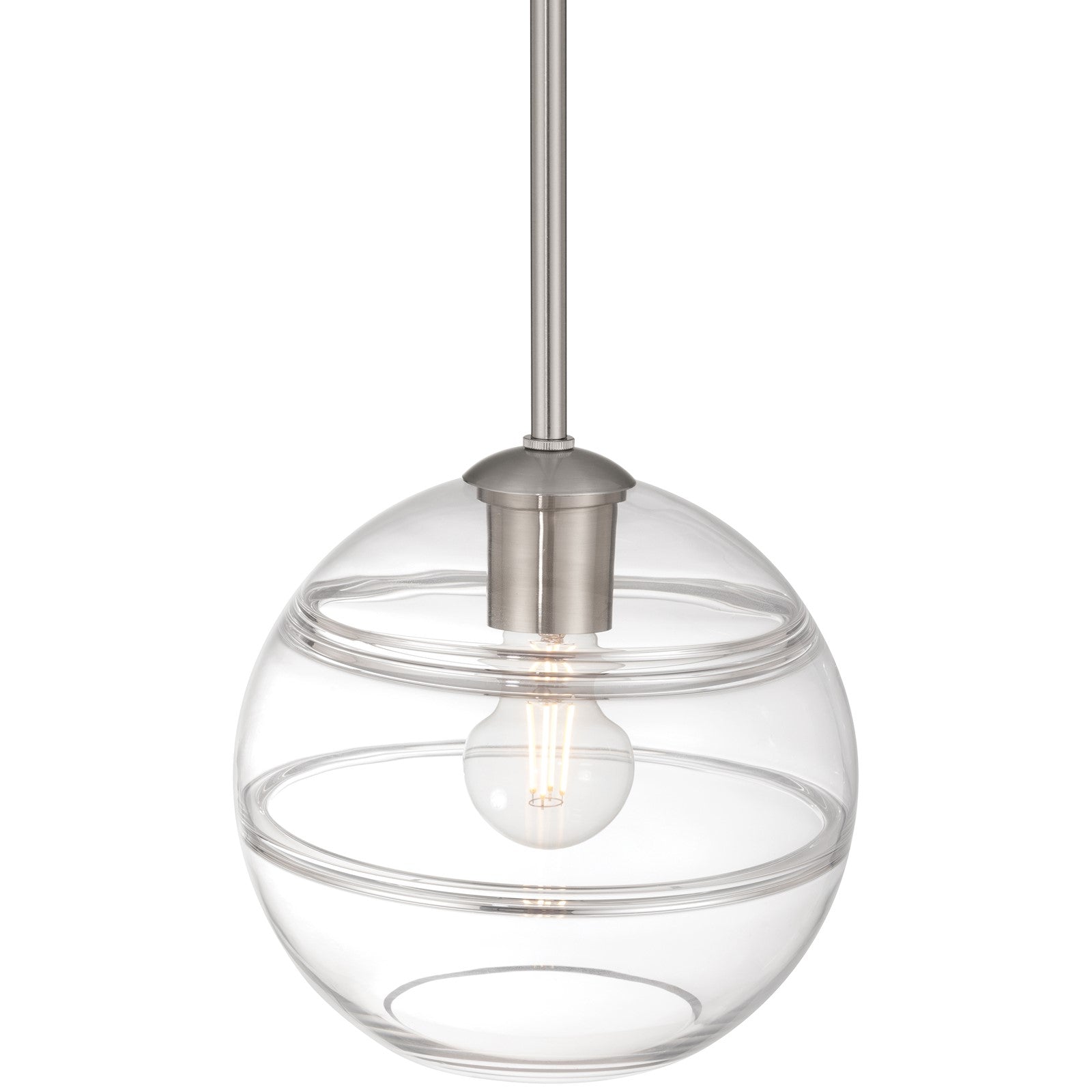 Access Lighting Swirl 1 Light Pendant, Brushed Steel/Clear Ribbed