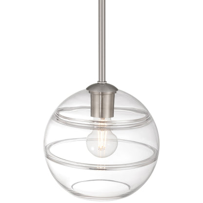 Access Lighting Swirl 1 Light Pendant, Brushed Steel/Clear Ribbed
