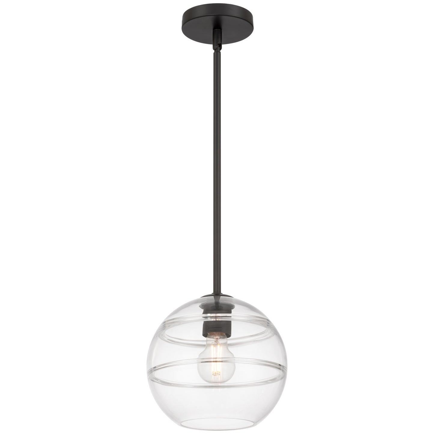 Access Lighting Swirl 1 Light Pendant, Matte Black/Clear Ribbed