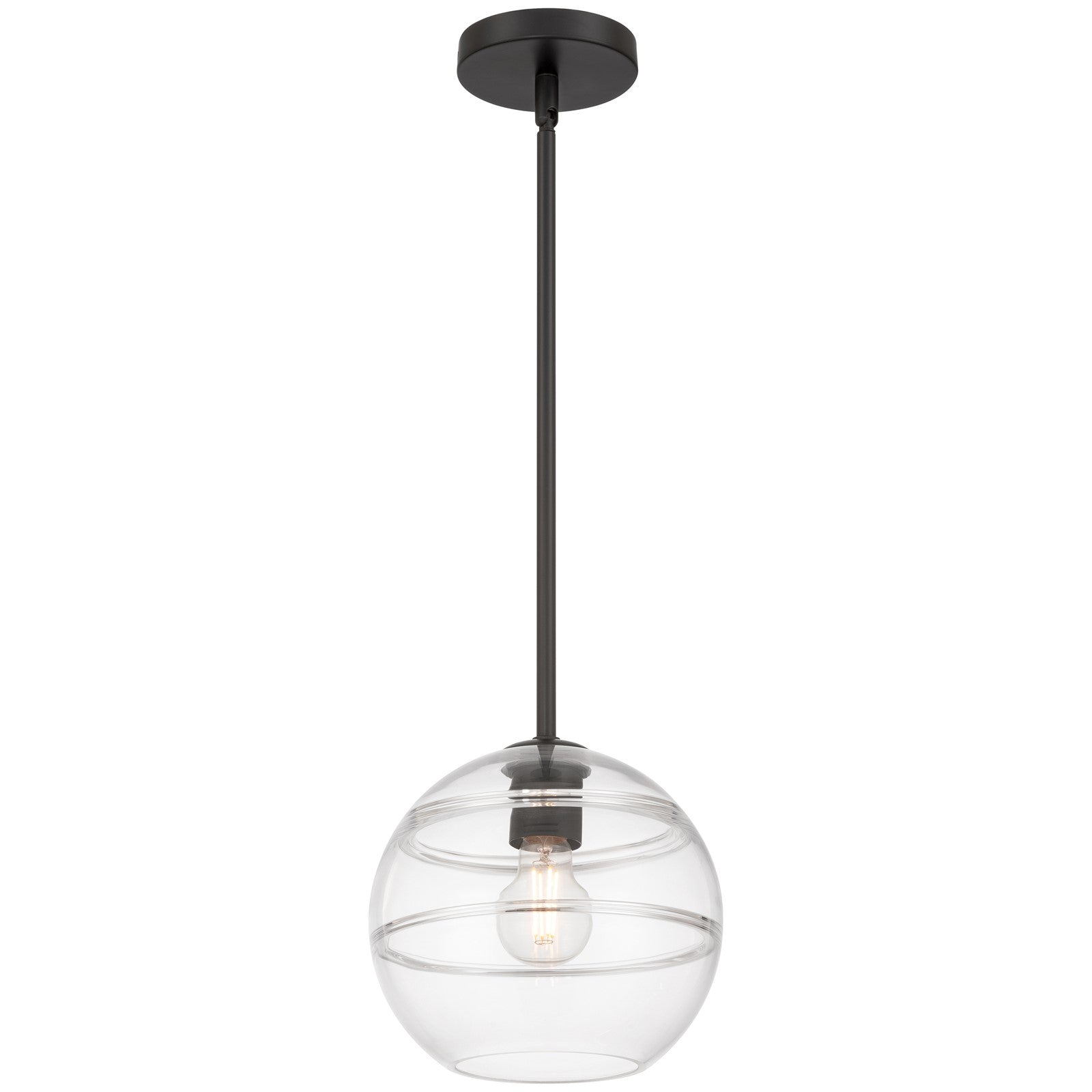 Access Lighting Swirl 1 Light Pendant, Matte Black/Clear Ribbed