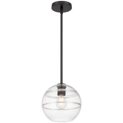 Access Lighting Swirl 1 Light Pendant, Matte Black/Clear Ribbed
