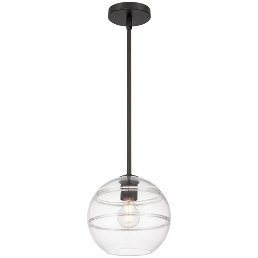 Access Lighting Swirl 1 Light Pendant, Matte Black/Clear Ribbed