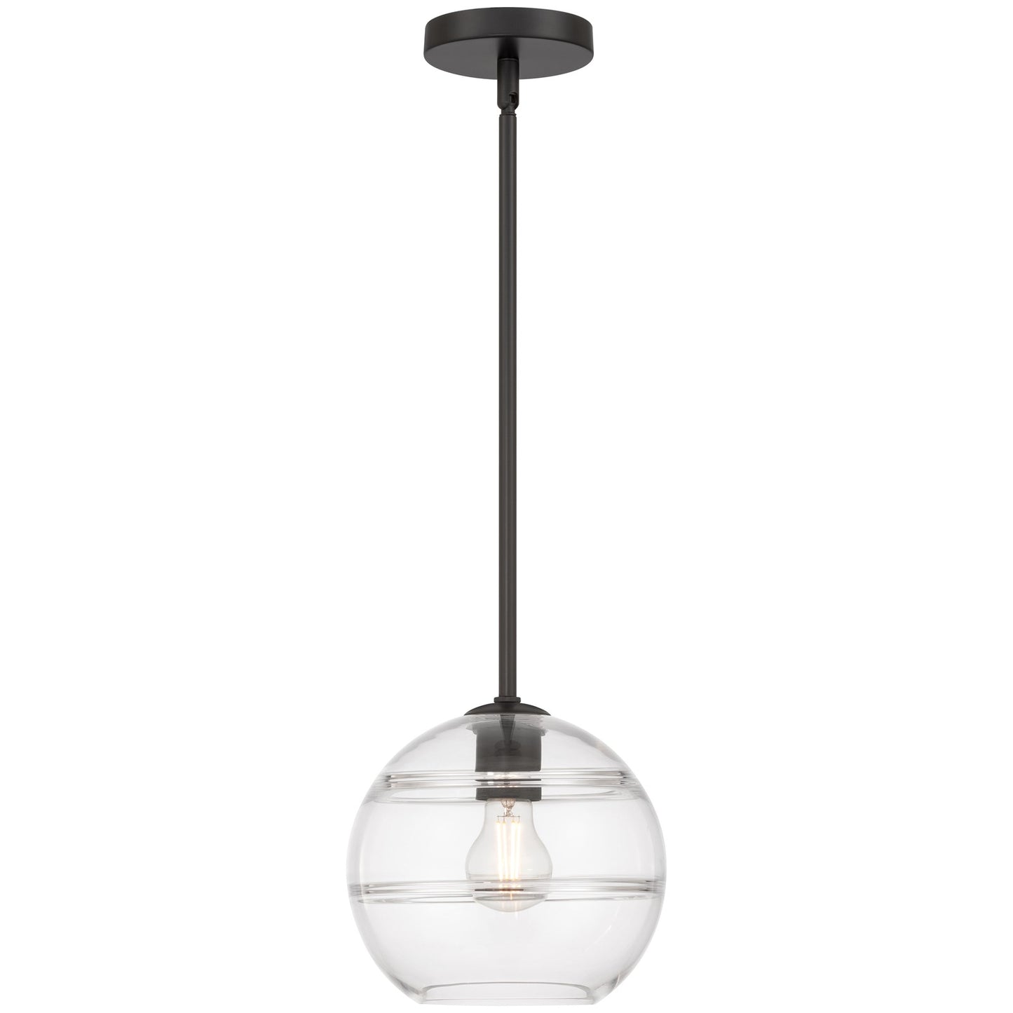 Access Lighting Swirl 1 Light Pendant, Matte Black/Clear Ribbed