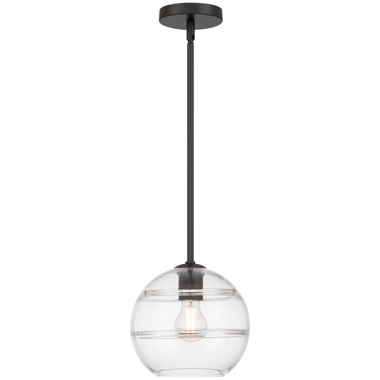 Access Lighting Swirl 1 Light Pendant, Matte Black/Clear Ribbed