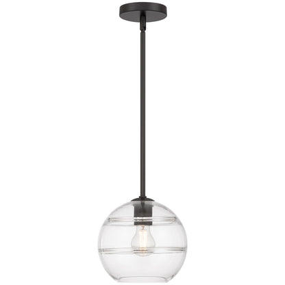 Access Lighting Swirl 1 Light Pendant, Matte Black/Clear Ribbed