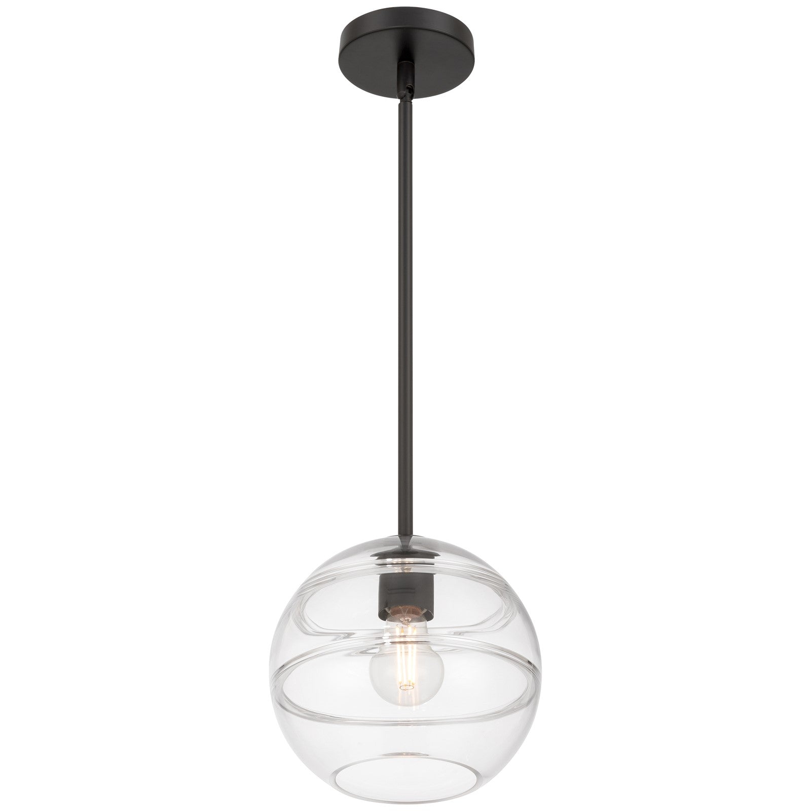 Access Lighting Swirl 1 Light Pendant, Matte Black/Clear Ribbed