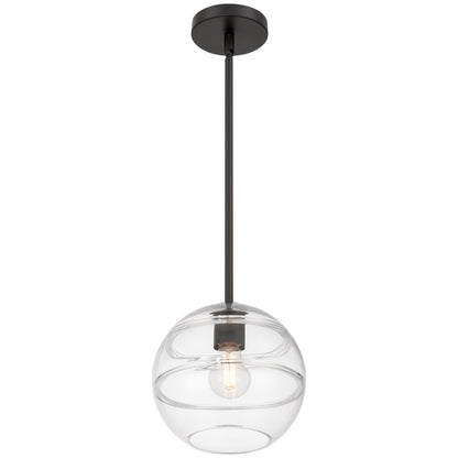 Access Lighting Swirl 1 Light Pendant, Matte Black/Clear Ribbed