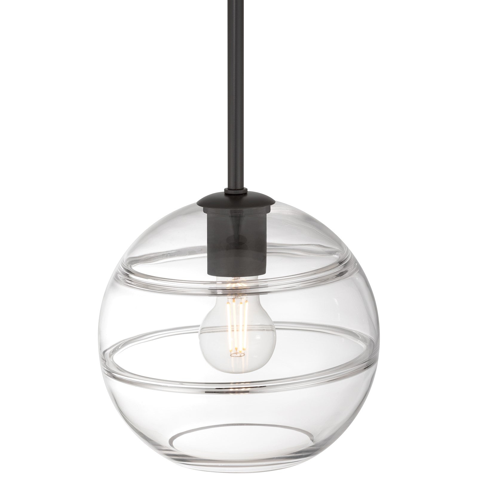 Access Lighting Swirl 1 Light Pendant, Matte Black/Clear Ribbed