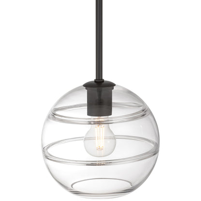 Access Lighting Swirl 1 Light Pendant, Matte Black/Clear Ribbed