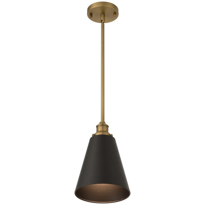 Access Dahlia 1Lt Pendant, Antique Brushed Brass, Black Shade/Black