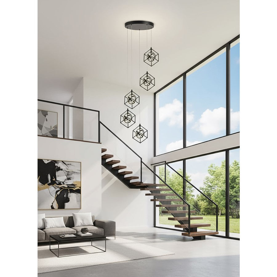 5 Light Pendant, Matte Black