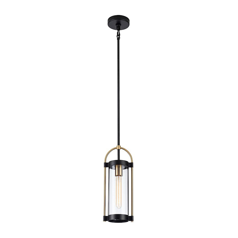 1 Light Pendant, Black/Brushed Brass