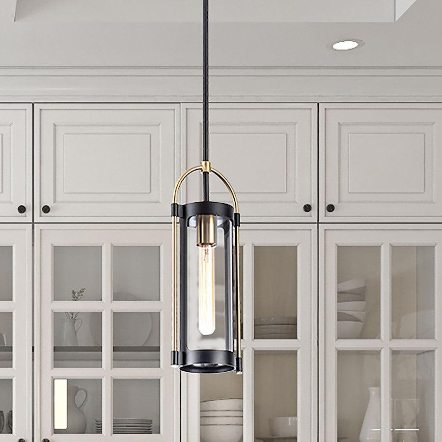 1 Light Pendant, Black/Brushed Brass