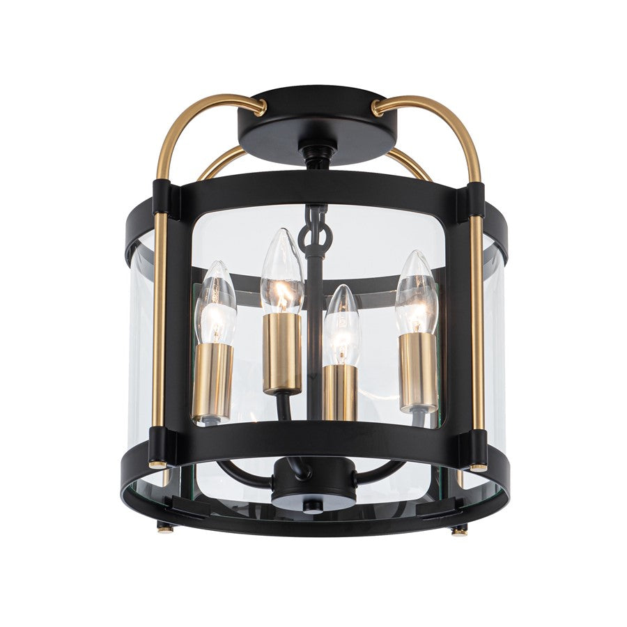 Artcraft Bonita 4 Light Flush Mount, Black/Brushed Brass
