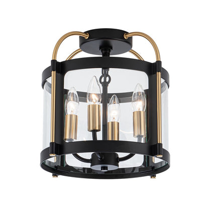 Artcraft Bonita 4 Light Flush Mount, Black/Brushed Brass