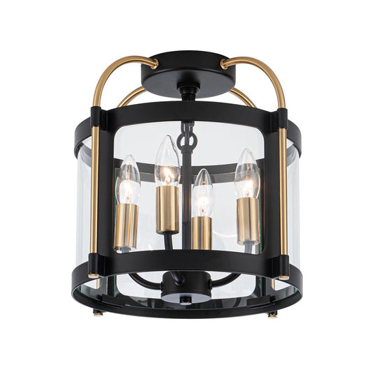 Artcraft Bonita 4 Light Flush Mount, Black/Brushed Brass