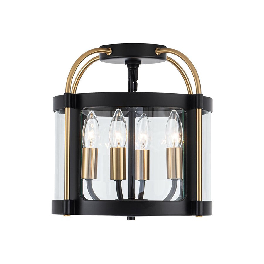 Artcraft Bonita 4 Light Flush Mount, Black/Brushed Brass