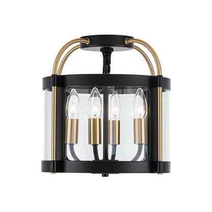 Artcraft Bonita 4 Light Flush Mount, Black/Brushed Brass