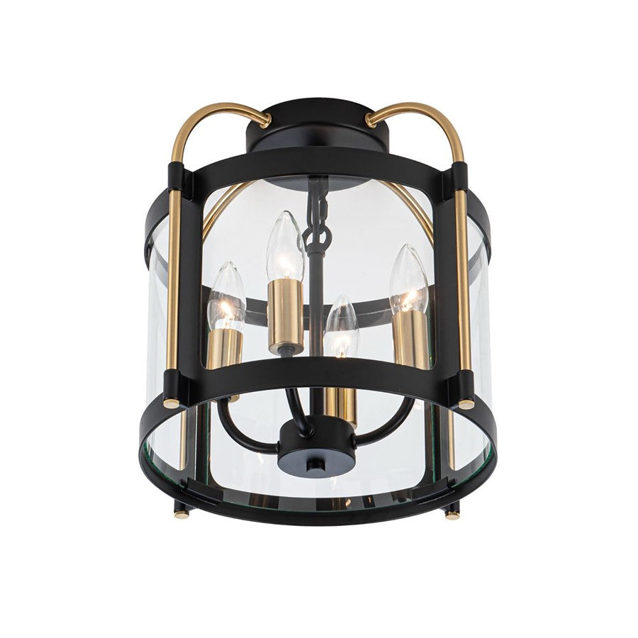 Artcraft Bonita 4 Light Flush Mount, Black/Brushed Brass
