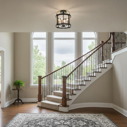 Artcraft Bonita 4 Light Flush Mount, Black/Brushed Brass