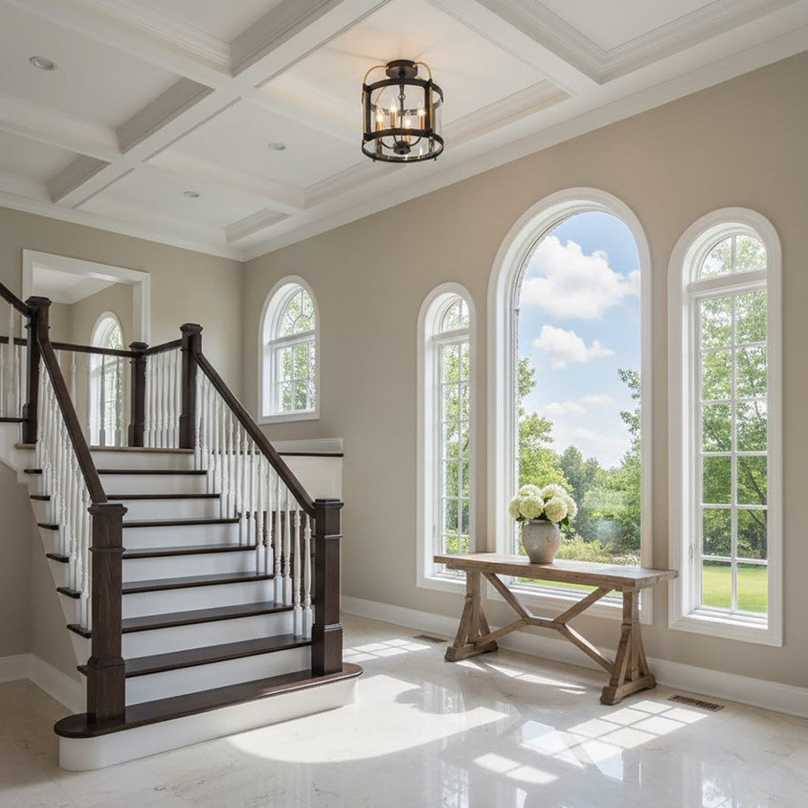 Artcraft Bonita 4 Light Flush Mount, Black/Brushed Brass