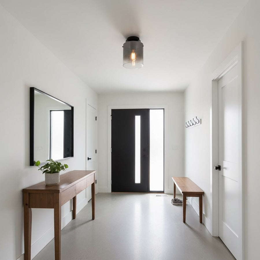 Artcraft Henley 1 Light 10" Flush Mount, Satin Black, Smoke Glass