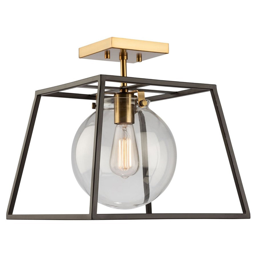 Artcraft Bridegtown 1 Light Semi Flush Mount, Black/Harvest Brass